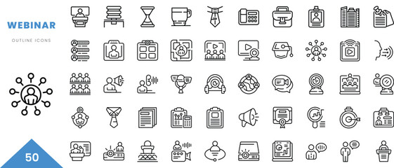 webinar outline icon collection. Minimal linear icon pack. Vector illustration