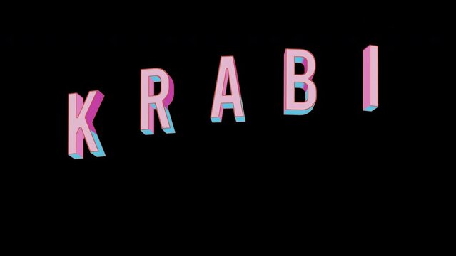 Bright letters jump merrily in the inscription KRABI city. Retro. Alpha channel black. Looped from frame 120 to 240, Alpha BW at the end
