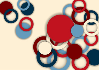 Colorful geometric abstract background. Overlapping colorful circles and rings. Modern elegance, bright fashion background. Brochure and banner template. Vector