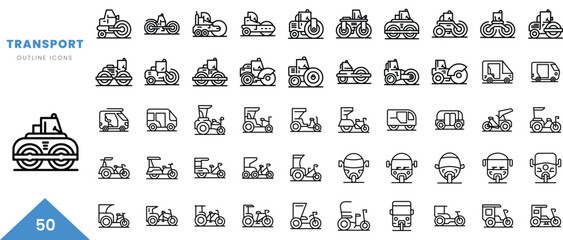 transport outline icon collection. Minimal linear icon pack. Vector illustration