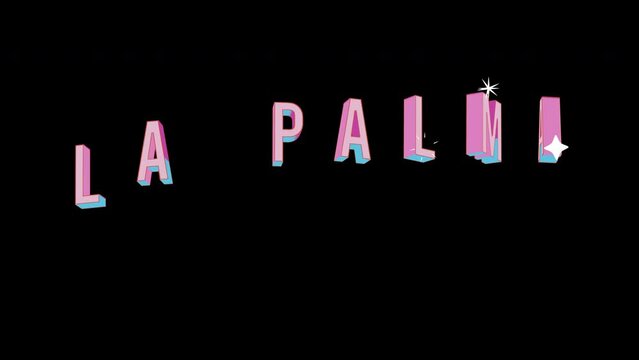 Bright letters jump merrily in the inscription LA PALMA city. Retro. Alpha channel black. Looped from frame 120 to 240, Alpha BW at the end