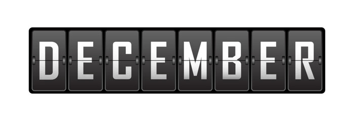 Desember. Name of the month on the cells of the mechanical tableau