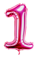 pink number 1 mylar helium balloon on transparent png background