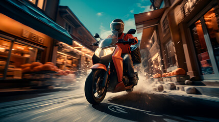 Delivery service guarantees prompt order delivery via motorcycle. Generative AI