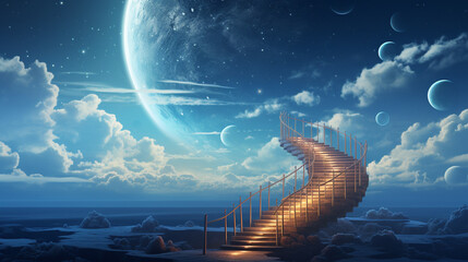 Stairway to heaven concept art. Glowing staircase leading to the heavens.