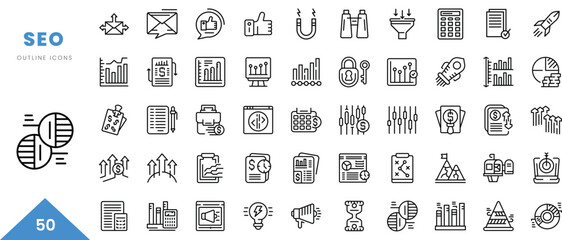 seo outline icon collection. Minimal linear icon pack. Vector illustration