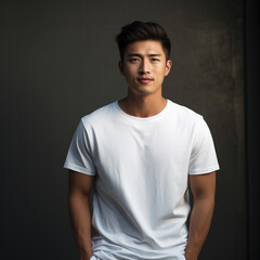 Asian Male Model Wearing White Tee, Clean and Simple Mockup