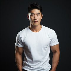 Obraz premium White T-Shirt on Handsome Asian Male Model, Fashionable Presentation