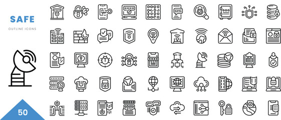 safe outline icon collection. Minimal linear icon pack. Vector illustration