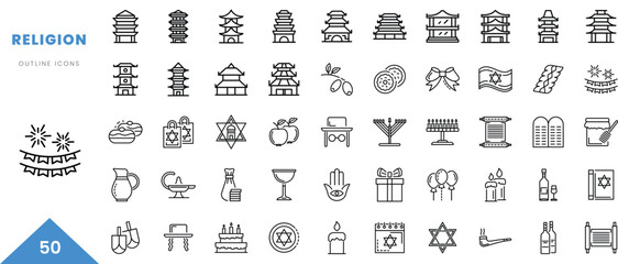 religion outline icon collection. Minimal linear icon pack. Vector illustration - obrazy, fototapety, plakaty