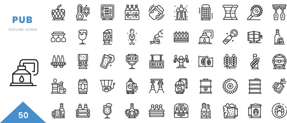 pub outline icon collection. Minimal linear icon pack. Vector illustration