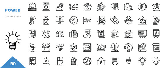power outline icon collection. Minimal linear icon pack. Vector illustration