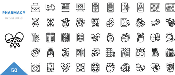 pharmacy outline icon collection. Minimal linear icon pack. Vector illustration