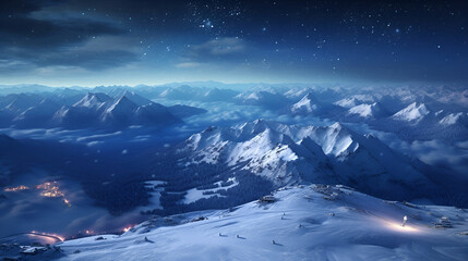 Ski resort in the Alps. Winding slope of a ski resort covered with snow. Ski resort in the mountains.