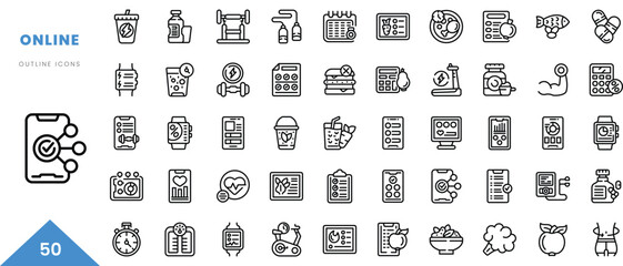Obraz na płótnie Canvas online outline icon collection. Minimal linear icon pack. Vector illustration