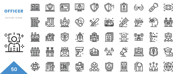 officer outline icon collection. Minimal linear icon pack. Vector illustration