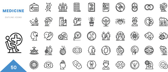 medicine outline icon collection. Minimal linear icon pack. Vector illustration