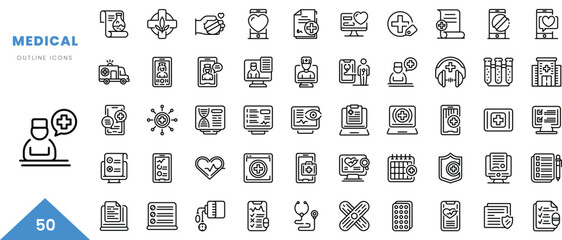medical outline icon collection. Minimal linear icon pack. Vector illustration - obrazy, fototapety, plakaty