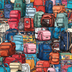 Bags backpacks and purses cartoon repeat pattern