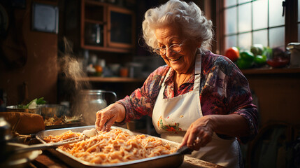 Hearty Bowl of Traditional Italian Lasagna Prepared by Grandmother. Generative AI.