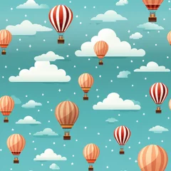 Poster Luchtballon Hot air balloon cartoon repeat pattern