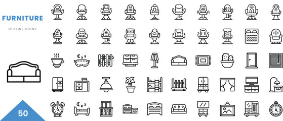 furniture outline icon collection. Minimal linear icon pack. Vector illustration