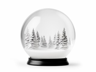 An empty snow globe isolated on white, snowglobe with  Christmas trees in the snow. - obrazy, fototapety, plakaty