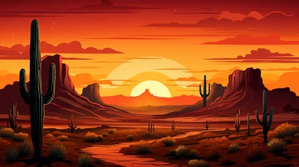 Schilderijen op glas A cactus silhouetted against a desert sunset. © Creative artist1
