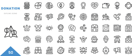 donation outline icon collection. Minimal linear icon pack. Vector illustration - obrazy, fototapety, plakaty
