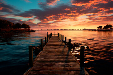 Fototapeta premium sunset at lake in the evening