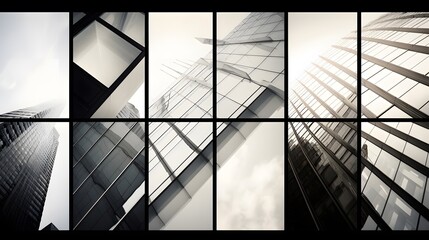 Collage of modern skyscrapers in the city. Business background