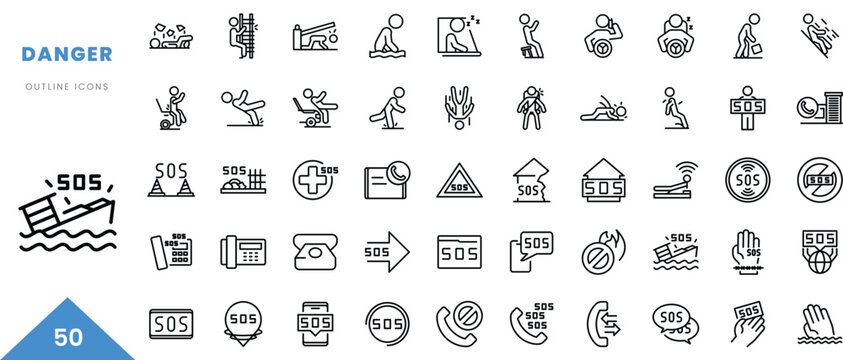 danger outline icon collection. Minimal linear icon pack. Vector illustration