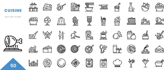 cuisine outline icon collection. Minimal linear icon pack. Vector illustration