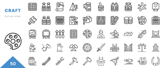 craft outline icon collection. Minimal linear icon pack. Vector illustration