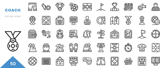 coach outline icon collection. Minimal linear icon pack. Vector illustration