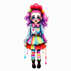 Fototapeta premium Clown girl watercolor paint art