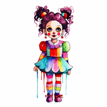 Clown girl watercolor paint art 