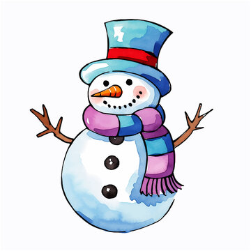 Snow man watercolor paint art