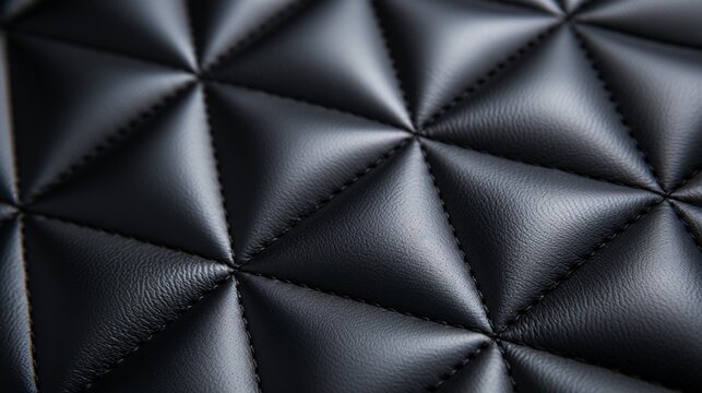 Depth of Black Rhombic Stitching on Genuine Leather Close-Up, Emanating an Aura of Unyielding Sophistication and Timeless Elegance in a Luxuriously Crafted Background