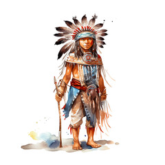 Native American boy watercolor paint