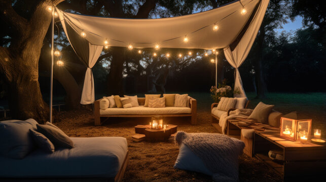 Empty Luxury Back Patio In Evening