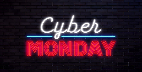 Cyber monday sale neon sign vector. cyber monday design template neon sign.