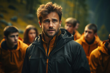 A coach teaching young athletes about sportsmanship and fair play, instilling moral values in competitive sports. Concept of sports ethics. Generative Ai.