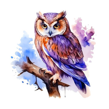 Cute owl watercolor paint ilustration