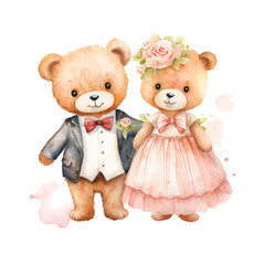  Teddy bear couple watercolor paint