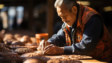 Art and Craftsmanship. Hispanic artisans and craftsmen with handmade creations, whether it's pottery, textiles, or artwork. - obrazy, fototapety, plakaty