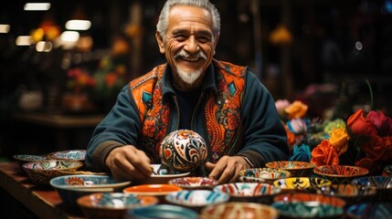 Art and Craftsmanship. Hispanic artisans and craftsmen with handmade creations, whether it's pottery, textiles, or artwork. - obrazy, fototapety, plakaty