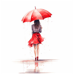 A girl holding umbrella watercolor paint 