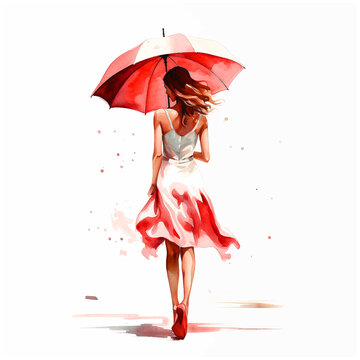 A girl holding umbrella watercolor paint 