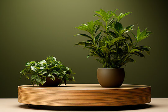 Green Potted Plants On Wooden Background